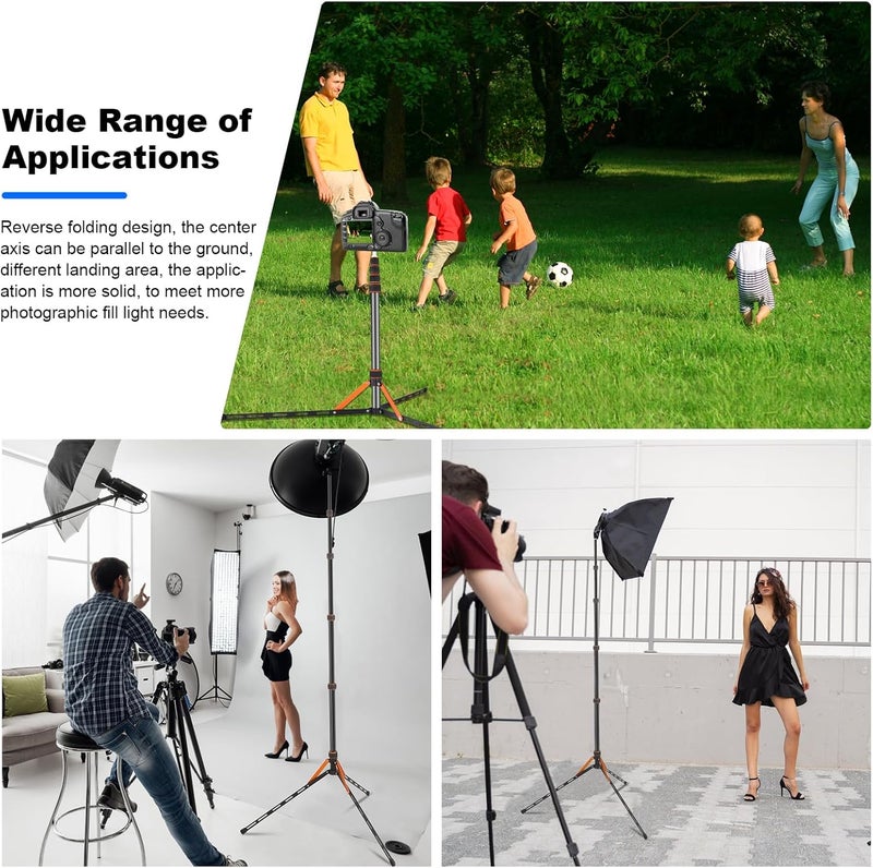 soonpho Soopho Portable Photography Light Stand Adjustable 7ft Aluminum Light Tripod Stand with 180° Reversible Leg Reversible Portable Studio Lighting Tripod ，Maximum Height 86.5“/220cm for Flsah Softboxes - Image 3